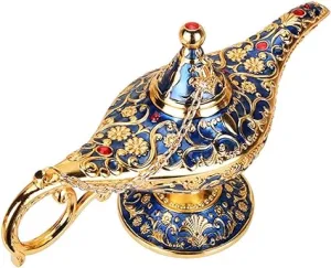 WEISIPU Aladdin Magic Genie Lamp: Vintage Decor & Gift (Gold-Blue